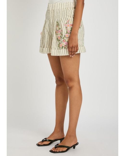Agua Bendita Natural Rommy Embroidered Cotton-Blend Shorts