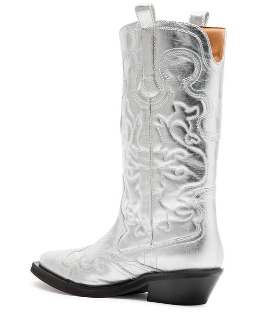 Ganni Gray 50 Metallic Leather Cowboy Boots