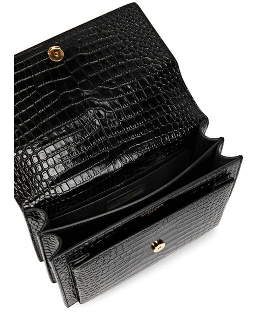 Saint Laurent Black Sunset Medium Crocodile-effect Shoulder Bag