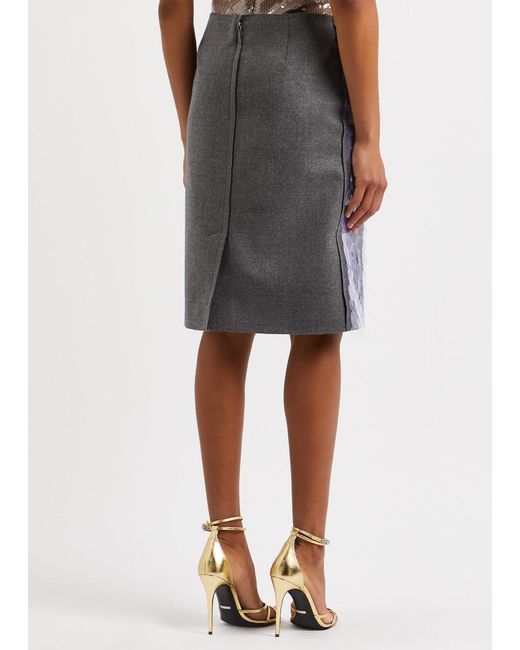 16Arlington Gray Delta Embellished Wool-blend Midi Skirt
