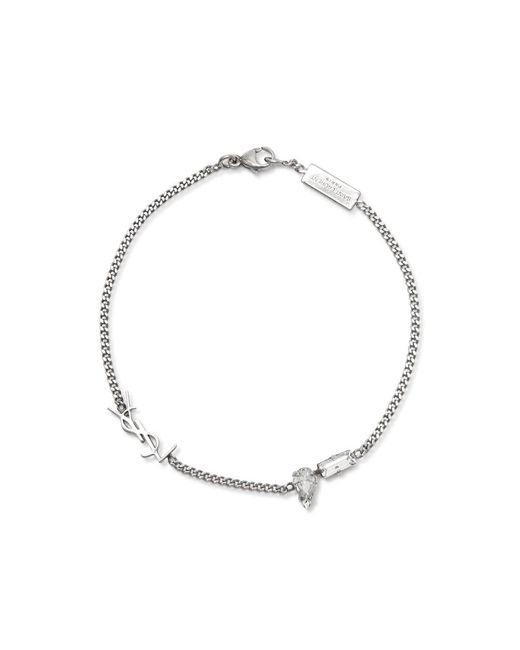 Saint Laurent White Opyum Crystal-embellished Logo Bracelet for men