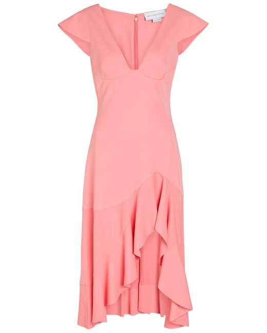 Stella McCartney Pink Frill Asymmetric Woven Midi Dress