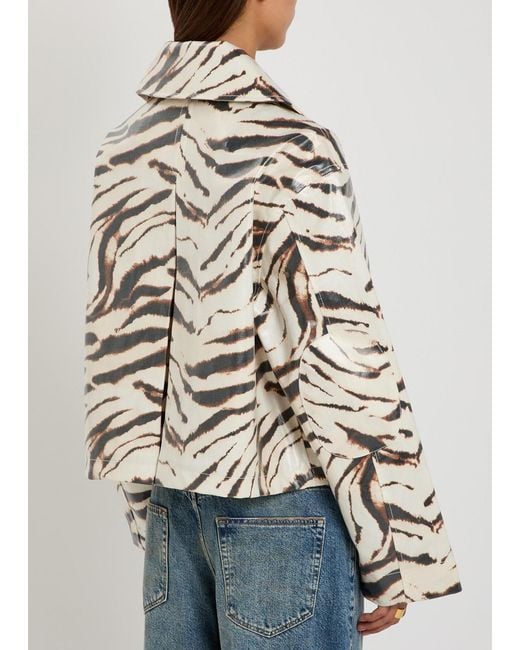 Ganni White Zebra-Print Laminated Barn Jacket