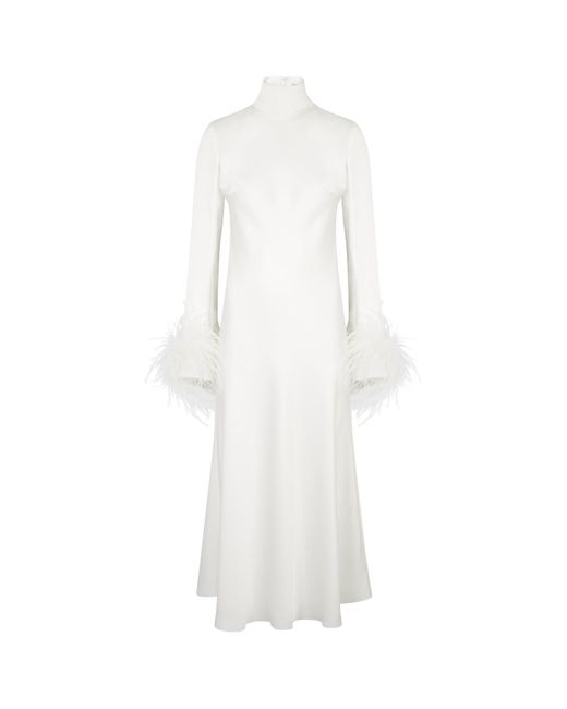 16Arlington White 16Arlington Umiko Feather-Trimmed Satin Midi Dress, Dress, Size 6