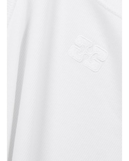 Ganni White Logo-Embroidered Stretch-Cotton Tank