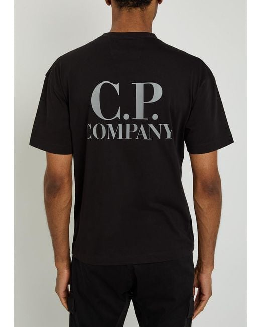 C P Company Black Logo Print Cotton T-Shirt for men
