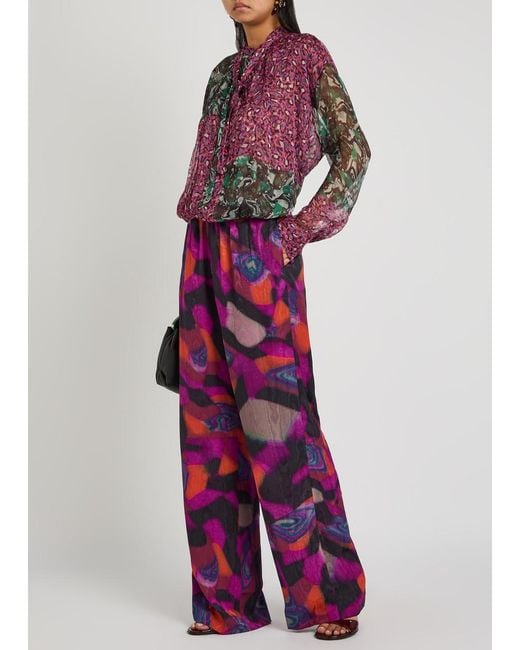 Dries Van Noten Red Cenvy Printed Silk-Georgette Blouse