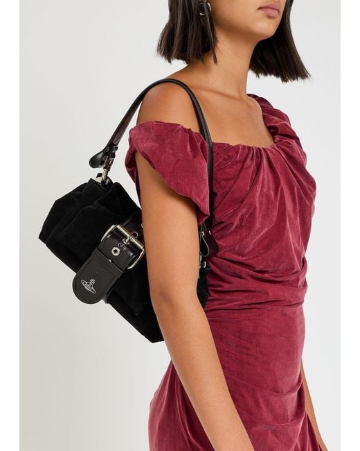 Vivienne Westwood Black Hazel Treasure Suede Shoulder Bag