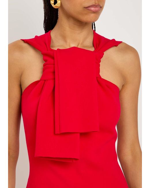 A.W.A.K.E. MODE Red Chiffon And Knit Knotted-Neckline Midi Dress