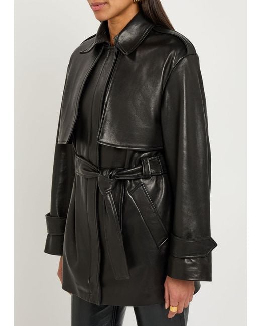 Nour Hammour Black Priya Belted Leather Jacket