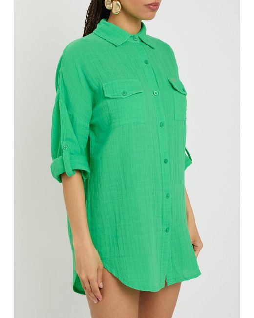 Melissa Odabash Green Elena Cotton Gauze Cover-Up Shirt