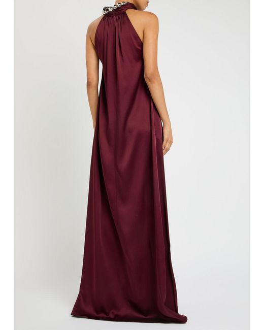 Stella McCartney Purple Chain-Embellished Satin-Crepe Gown