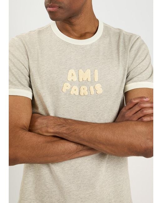 AMI White Logo-Appliquéd Cotton T-Shirt for men
