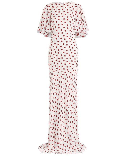 De La Vali White Paloma Polka-Dot Georgette Maxi Dress