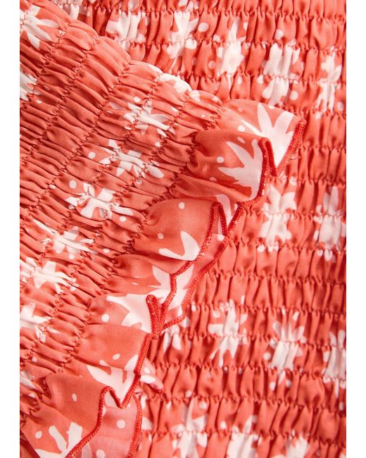 Cloe Cassandro Red Tara Printed Cropped Satin Top