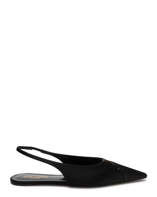 Saint Laurent Black Babylone Satin Slingback Flat
