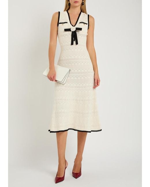 Self-Portrait White Pointelle-Knit Midi Dress