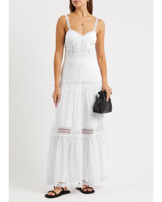 Charo Ruiz White Giogia Lace-trimmed Cotton-blend Maxi Dress