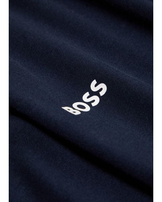 Boss Blue Unique Logo Stretch-Cotton T-Shirt for men