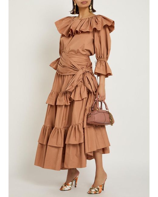 Chloé Brown Ruffle Cotton-Poplin Blouse