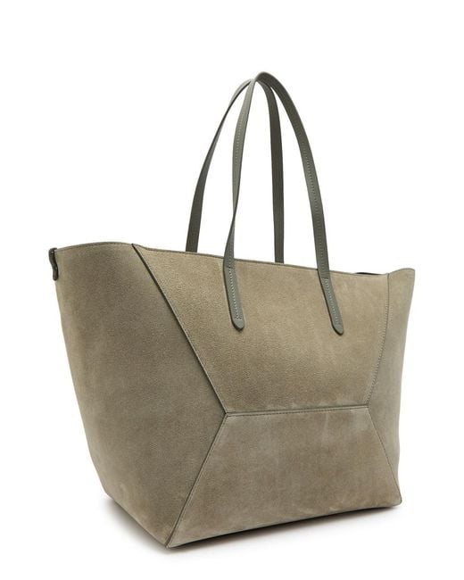Brunello Cucinelli Gray Bead Medium Suede Tote Bag