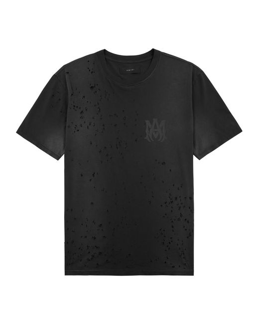 Amiri Black Logo Distressed Cotton T-shirt for men