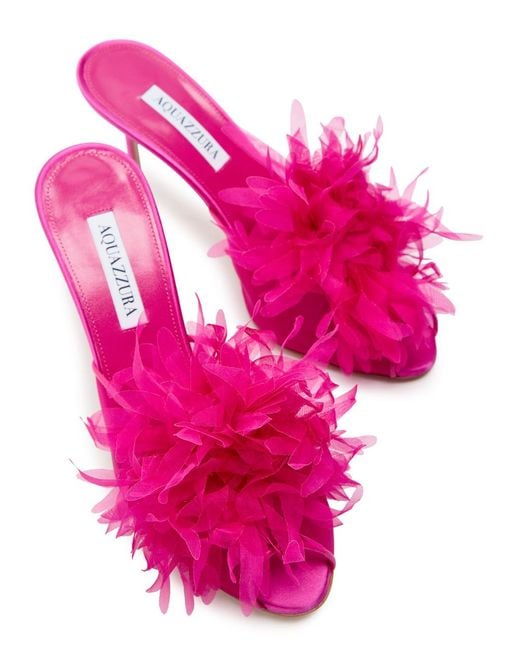 Aquazzura Pink Poeme 85 Appliquéd Mesh And Satin Peep-Toe Mules