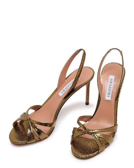 Aquazzura Tati 85 Metallic Crocodile-Effect Sandals