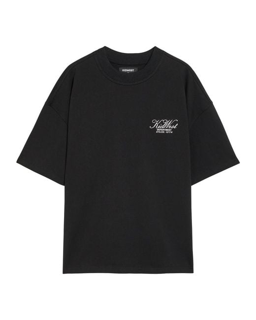 Kidwest Black Script Logo-Print Cotton T-Shirt for men