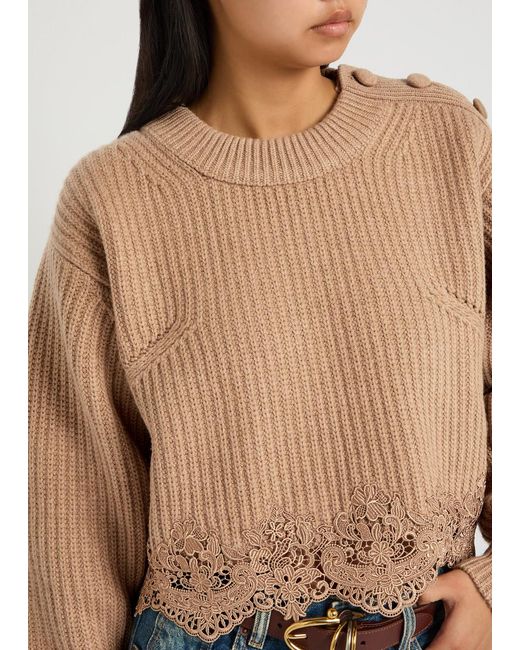 Chloé Natural Lace-Trim Wool And Cashmere-Blend Jumper