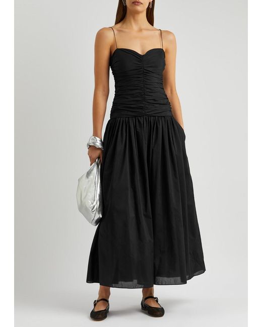 Matteau Black Cotton And Silk-blend Maxi Dress