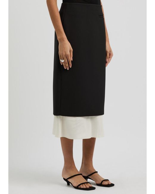 Rohe Black Layered Silk-Satin And Woven Midi Skirt