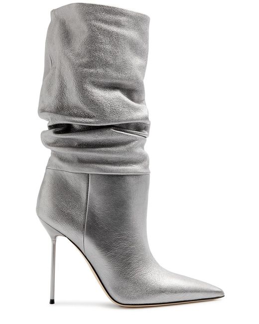 Paris Texas Gray Lidia 105 Metallic Leather Mid-calf Boots
