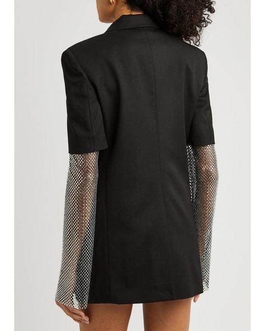 Mach & Mach Black Crystal-embellished Wool Mini Blazer Dress