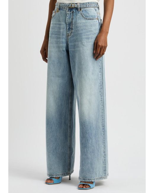 Zimmermann Blue Illuminate Belted Flared-Leg Jeans