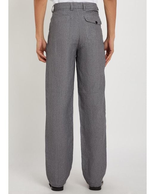 Oliver Spencer Gray Wilkins Striped Straight-Leg Linen Trousers for men
