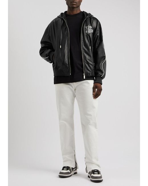Off-White c/o Virgil Abloh Black Off- Perforated Hooded Leather Jacket for men