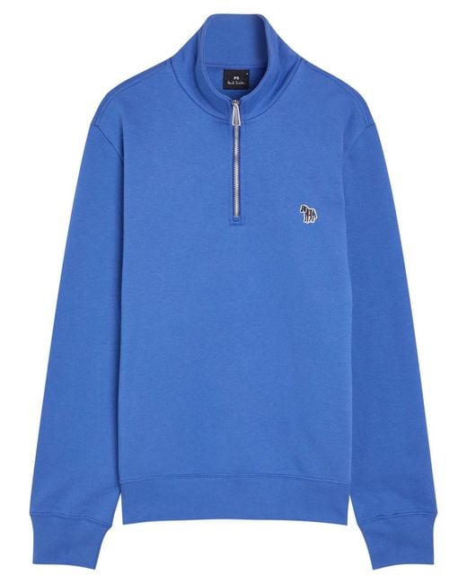 Paul Smith Blue Appliquéd Half-Zip Cotton Sweatshirt for men