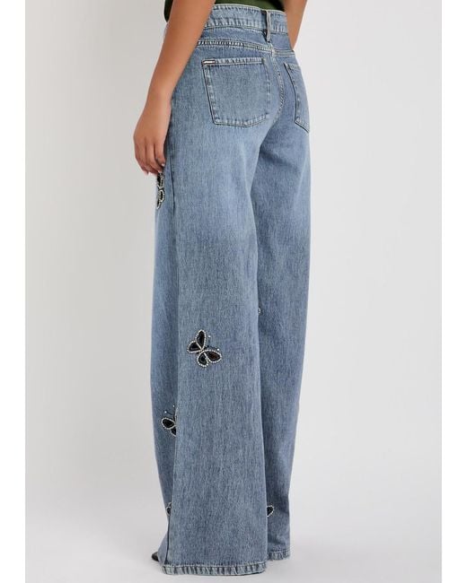 Alice + Olivia Blue Amazing Embellished Wide-Leg Jeans