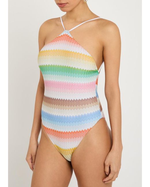 Missoni White Zigzag Metallic-Knit Swimsuit