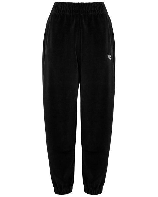 T By Alexander Wang Cotton Black Logo-embellished Velour Sweatpants - Lyst
