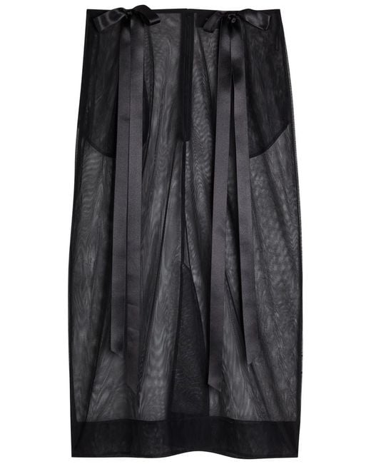 Simone Rocha Gray Bow-Embellished Sheer Tulle Midi Skirt