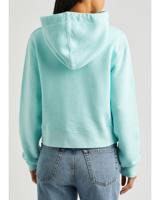 Palm Angels Blue Bear-appliquéd Hooded Cotton Sweatshirt