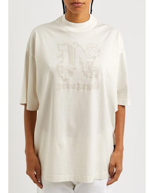 Palm Angels White Logo-embroidered Cotton T-shirt