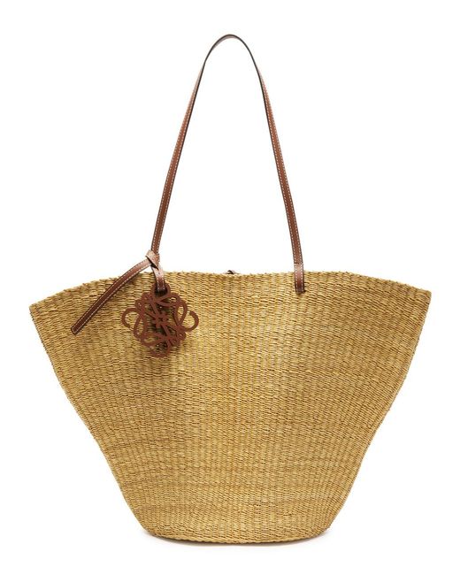 Loewe Brown Shell Woven Raffia Basket Bag