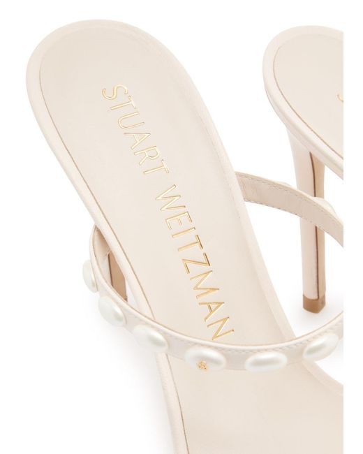 Stuart Weitzman White Aleena Pearlita 100 Leather Sandals