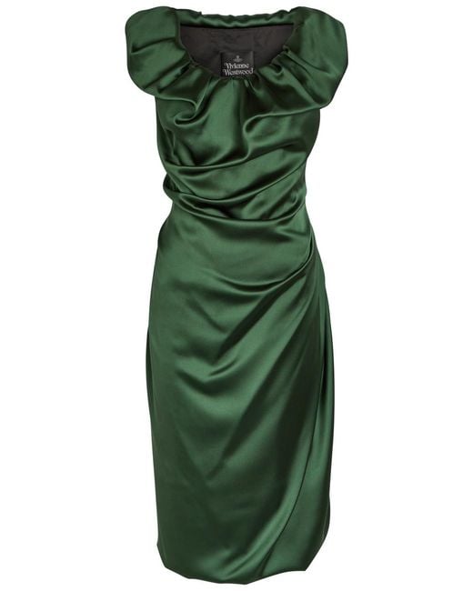 Vivienne Westwood Green Ginnie Amber Draped Satin Midi Dress