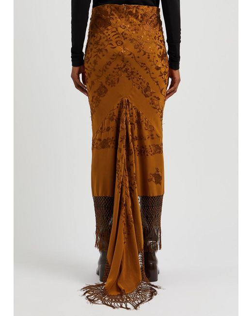 Conner Ives Brown Piano Floral-embroidered Silk Maxi Skirt