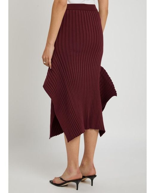Stella McCartney Red Ribbed Asymmetric Knit Midi Skirt
