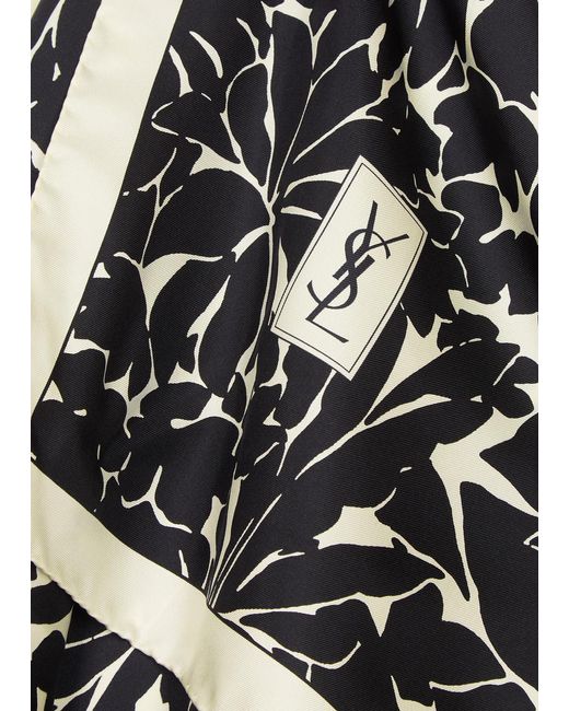 Saint Laurent Black Floral And Logo-print Silk Scarf